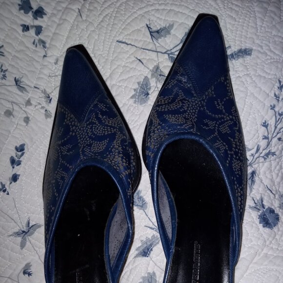Gianni Ferrante Vero Cuoio Blue Leather Mules ~37~ - Picture 9 of 10